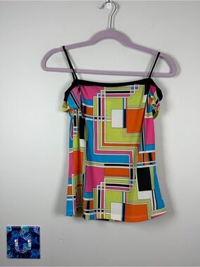 Rave Vintage Y2K Neon Mod Colorblock Cold Shoulder Going Out Top Large Festival